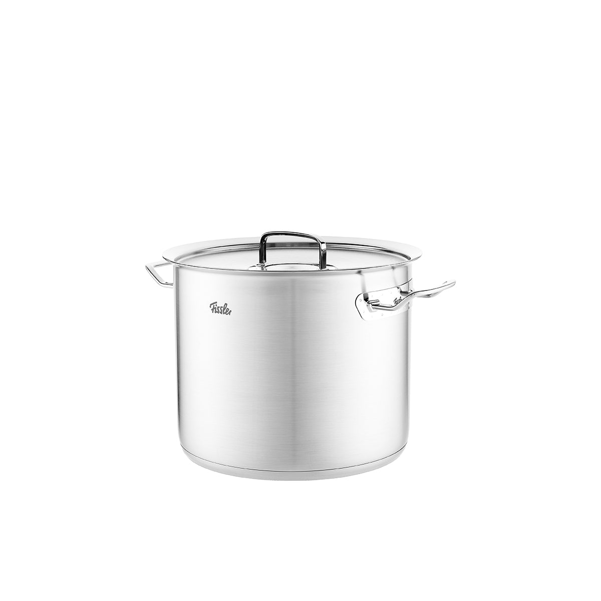 Fissler Original-Profi Collection® hoher Suppentopf, Edelstahl mit Metalldeckel und Cookstar-Boden. Zeitloses Design auf weißem Grund.