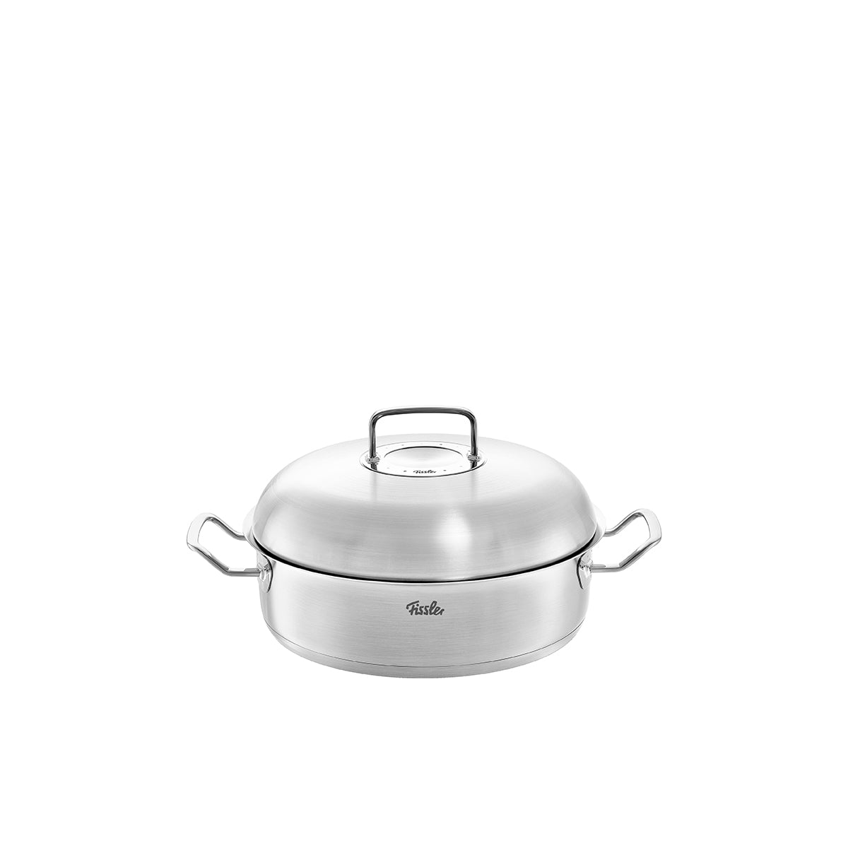 Fissler Original-Profi Collection® 28cm Bräter mit hohem Kuppeldeckel, seitlichen Griffen und Logo, abgebildet auf einem schlichten weißen Hintergrund.