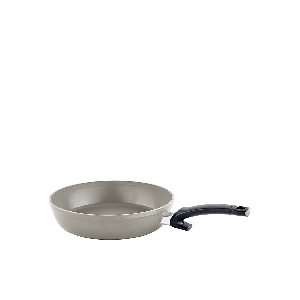 Fissler Ceratal® Comfort Frying Pan, grey, Ceramic Coating, PTFE-free, ergonomic handle - modern on white background.