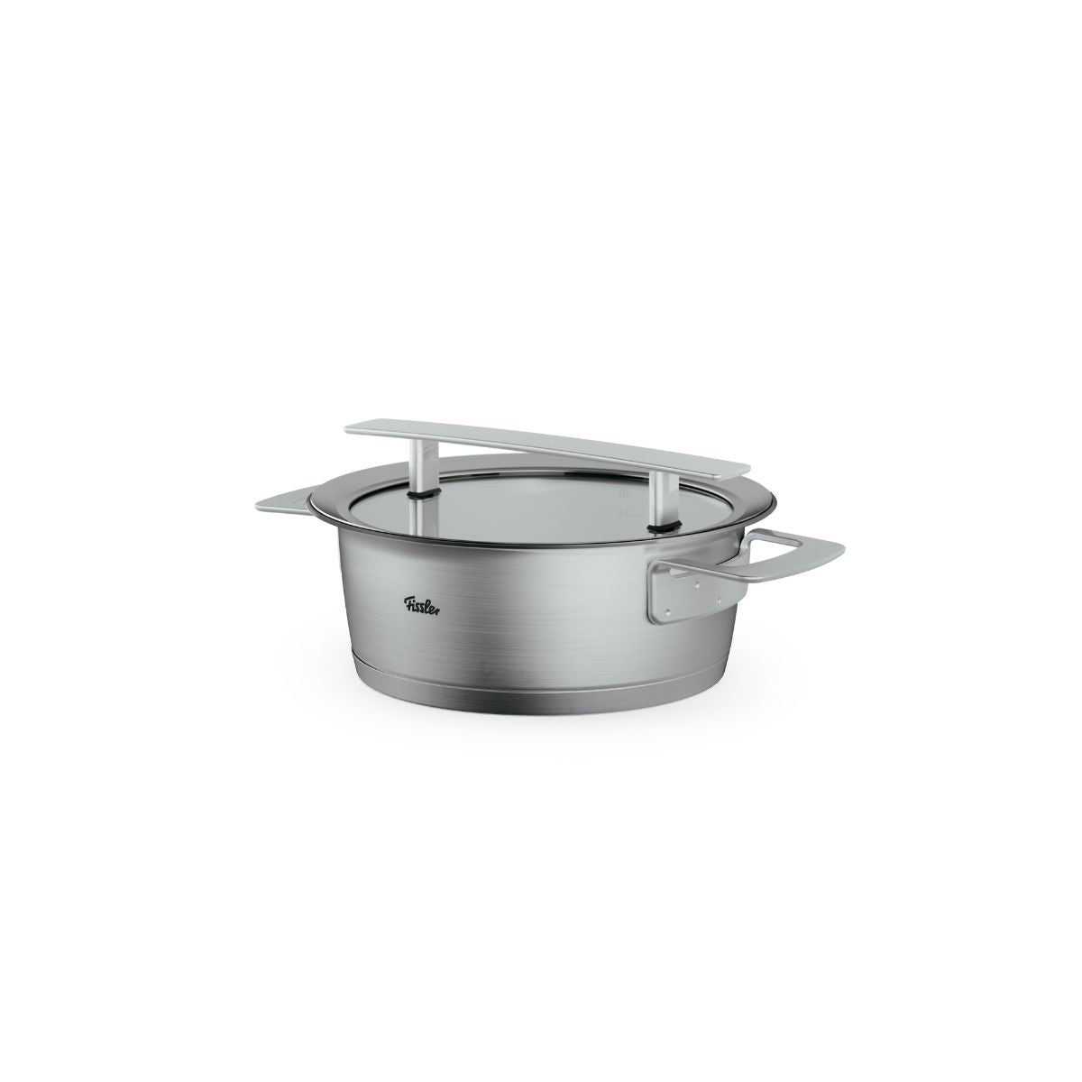 Erleben Sie den Bratentopf aus der Fissler Phi Collection®: Edelstahl aus deutscher Fertigung, zwei breite Griffe, Glasdeckel – zeitlose Qualität pur.