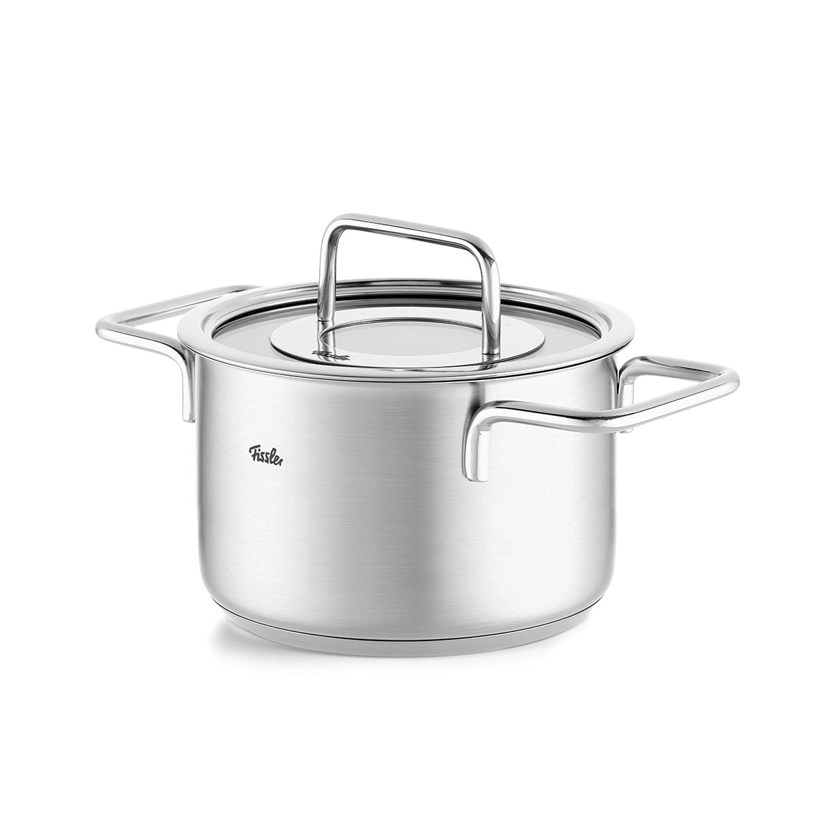 Fissler Pure Collection Kochtopf mit Glasdeckel, Edelstahl, zwei Griffe, Glasdeckel; Präzisionsfertigung in Deutschland.