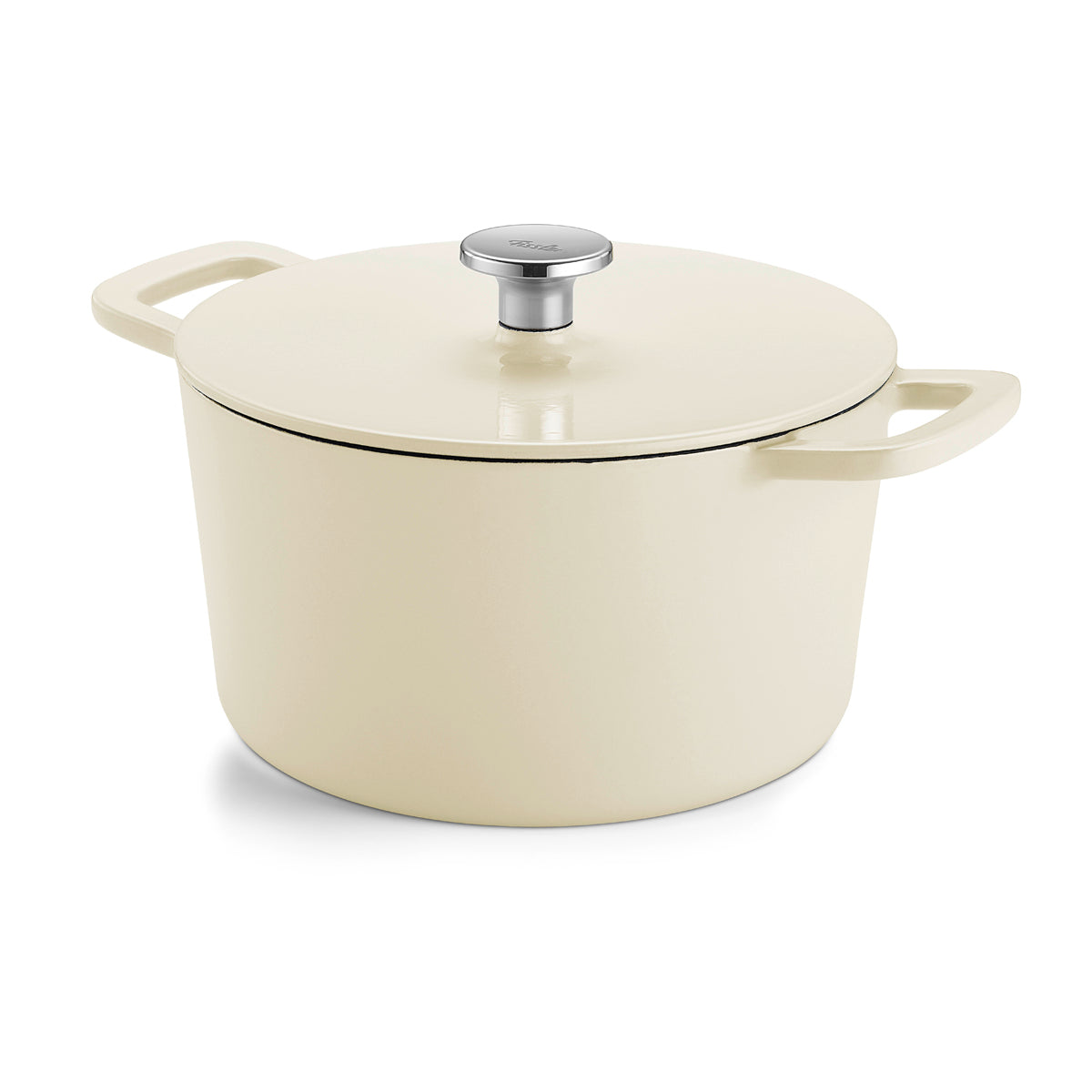 Fissler Moments Cast Iron Pot in Cream, with Lid and Metal Knob - timeless, energy-saving German cookware for the modern kitchen.