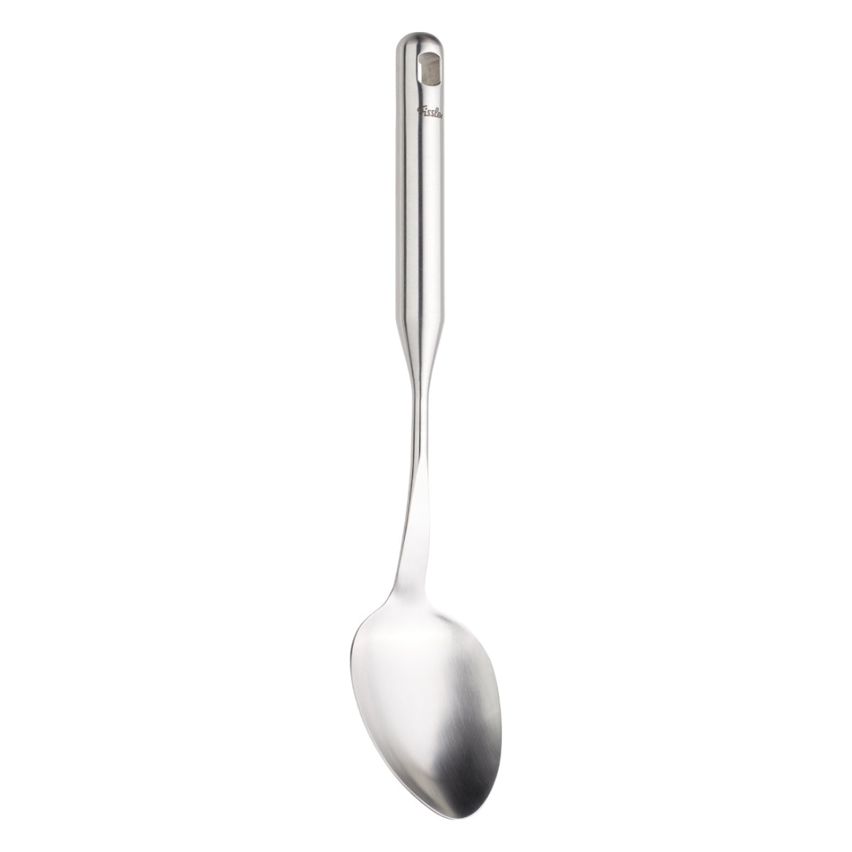 Fissler Essential® Servierlöffel: Präzisionsgefertigter Servierlöffel aus Edelstahl, modernes, langlebiges Design auf weißem Grund.