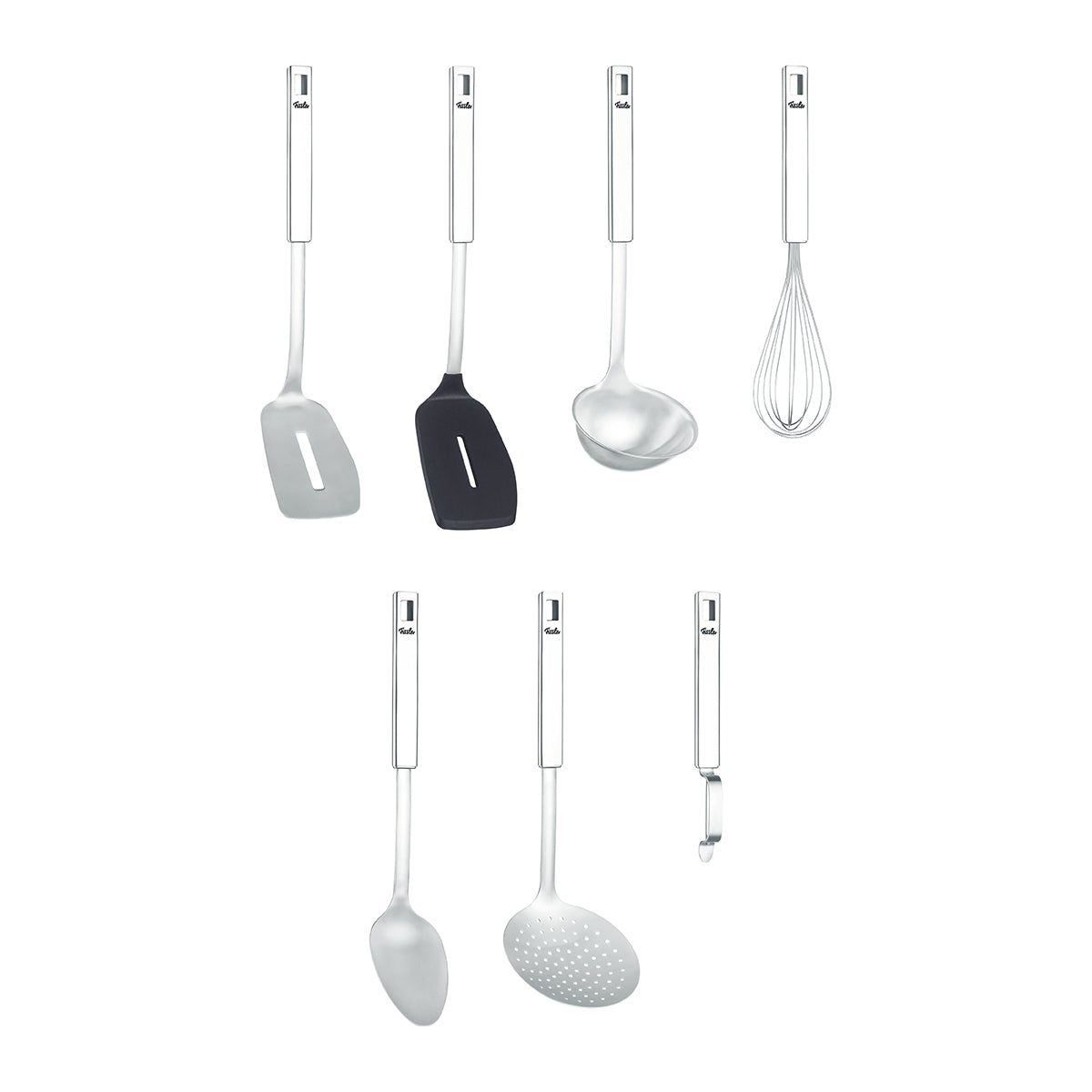 Fissler Original-Profi Collection® 7-teiliges Küchenutensilien-Set aus Edelstahl, präzisionsgefertigt in Deutschland, abgebildet auf weiß.