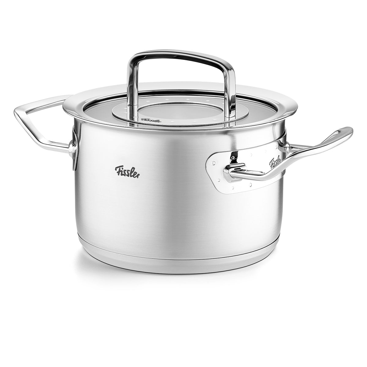 Fissler Original-Profi Collection® Edelstahltopf mit Glasdeckel und zwei Griffen, induktionsgeeignet. Hergestellt in Deutschland.
