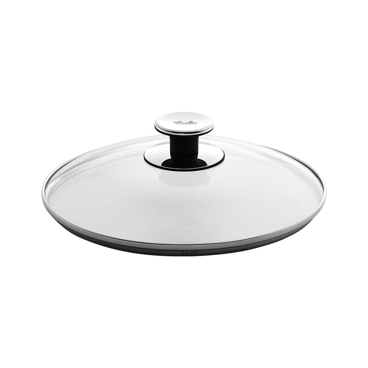 Fissler Glasdeckel - runder, transparenter Deckel mit schlankem Metallrand und schwarz-silbernem Griff. Langlebig, spülmaschinengeeignet. Modernes Design.