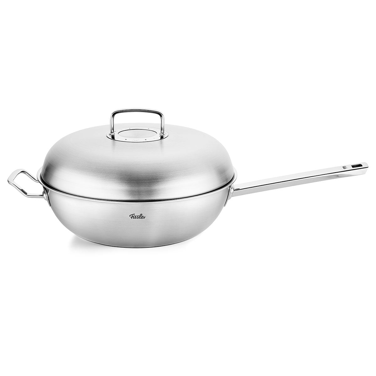 Fissler Original-Profi Collection® Wok 32 cm - gebürsteter Edelstahl, in Deutschland hergestellt, mit modernen Linien, gewölbtem Deckel und Doppelgriffen.