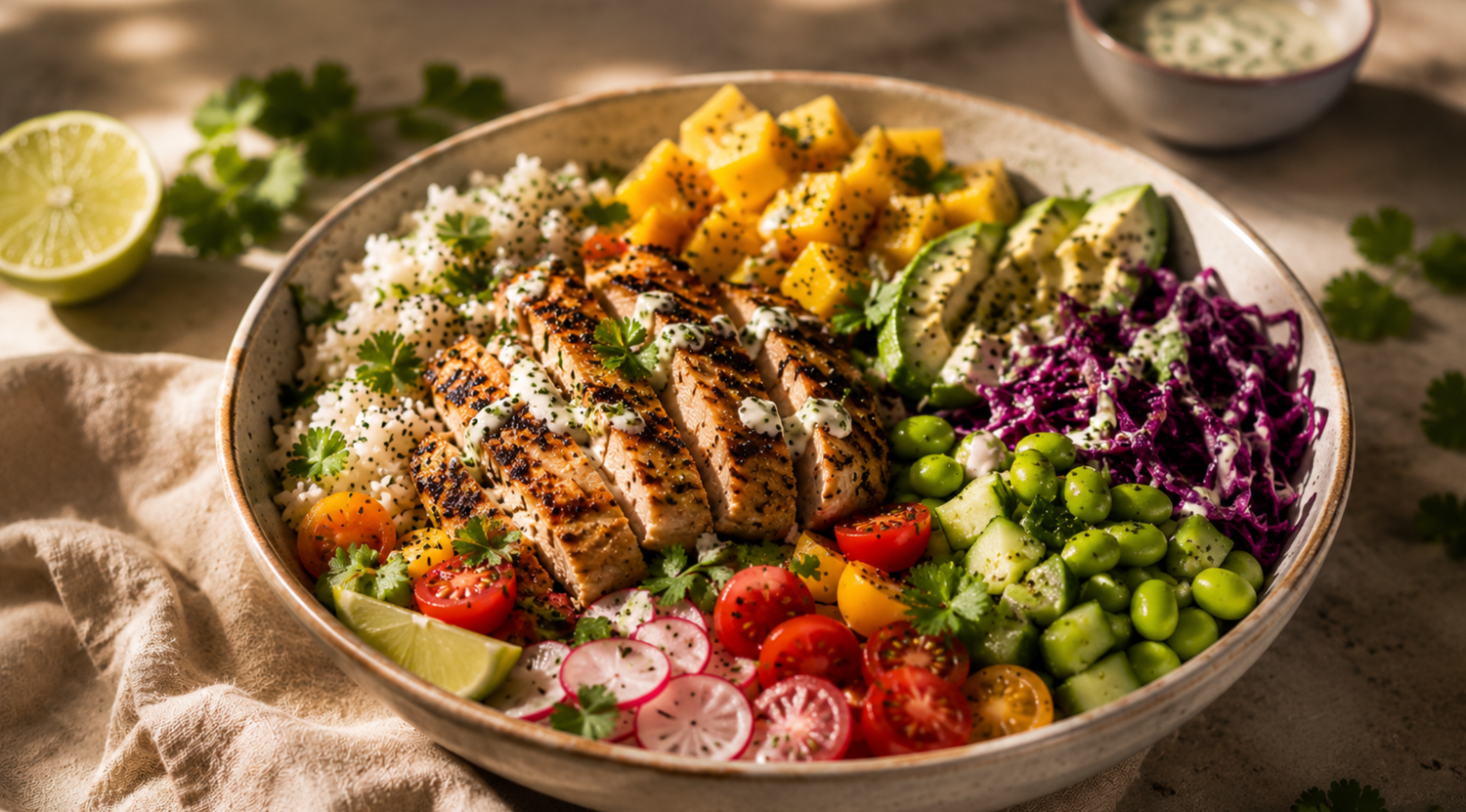 bunte-haehnchen-summer-bowl-mit-mango-und-avocado