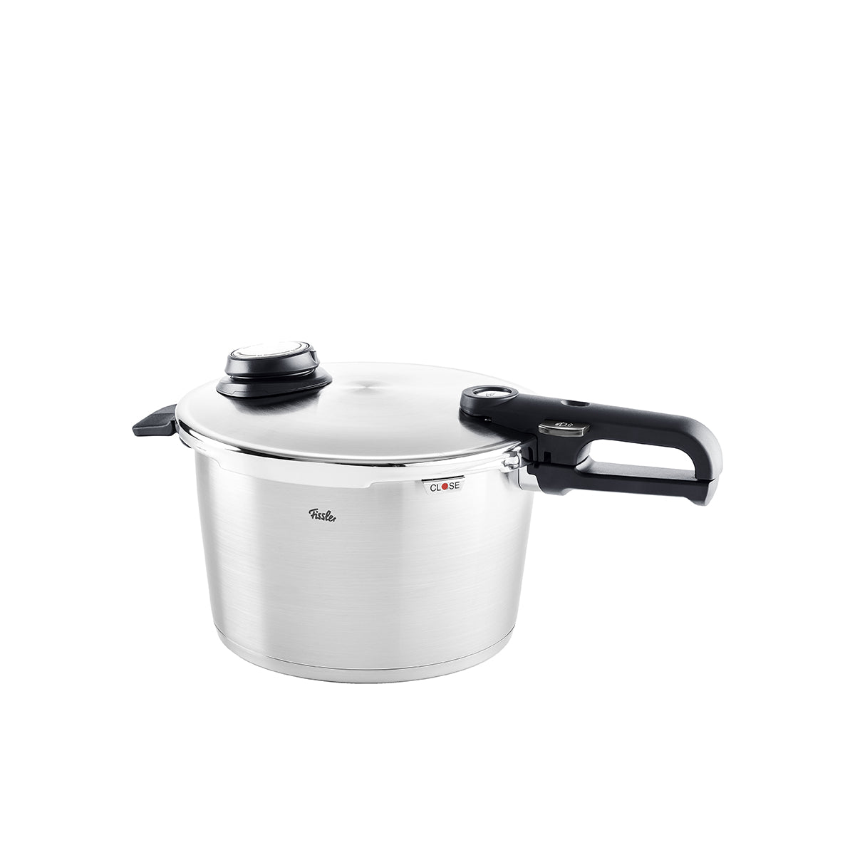 Fissler Vitavit® Premium Schnellkochtopf aus Edelstahl 18/10, schwarzer Griff, Präzisionsventil - zeitloses deutsches Design.