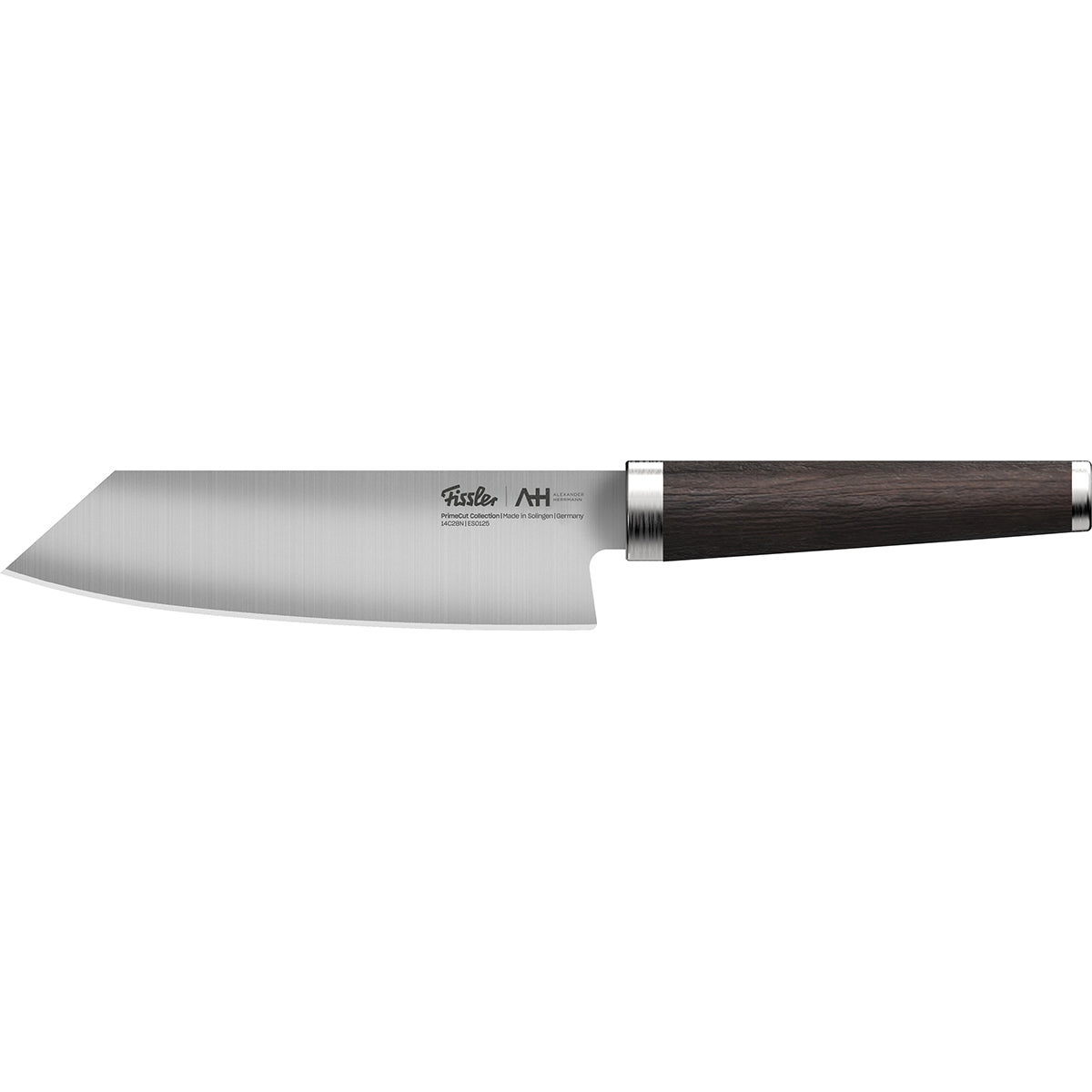 Das Fissler PrimeCut Santokumesser 17cm mit Präzisionsklinge aus rostfreiem Stahl und Griff aus dunklem Holz ist ein Beispiel für deutsche Wertarbeit.