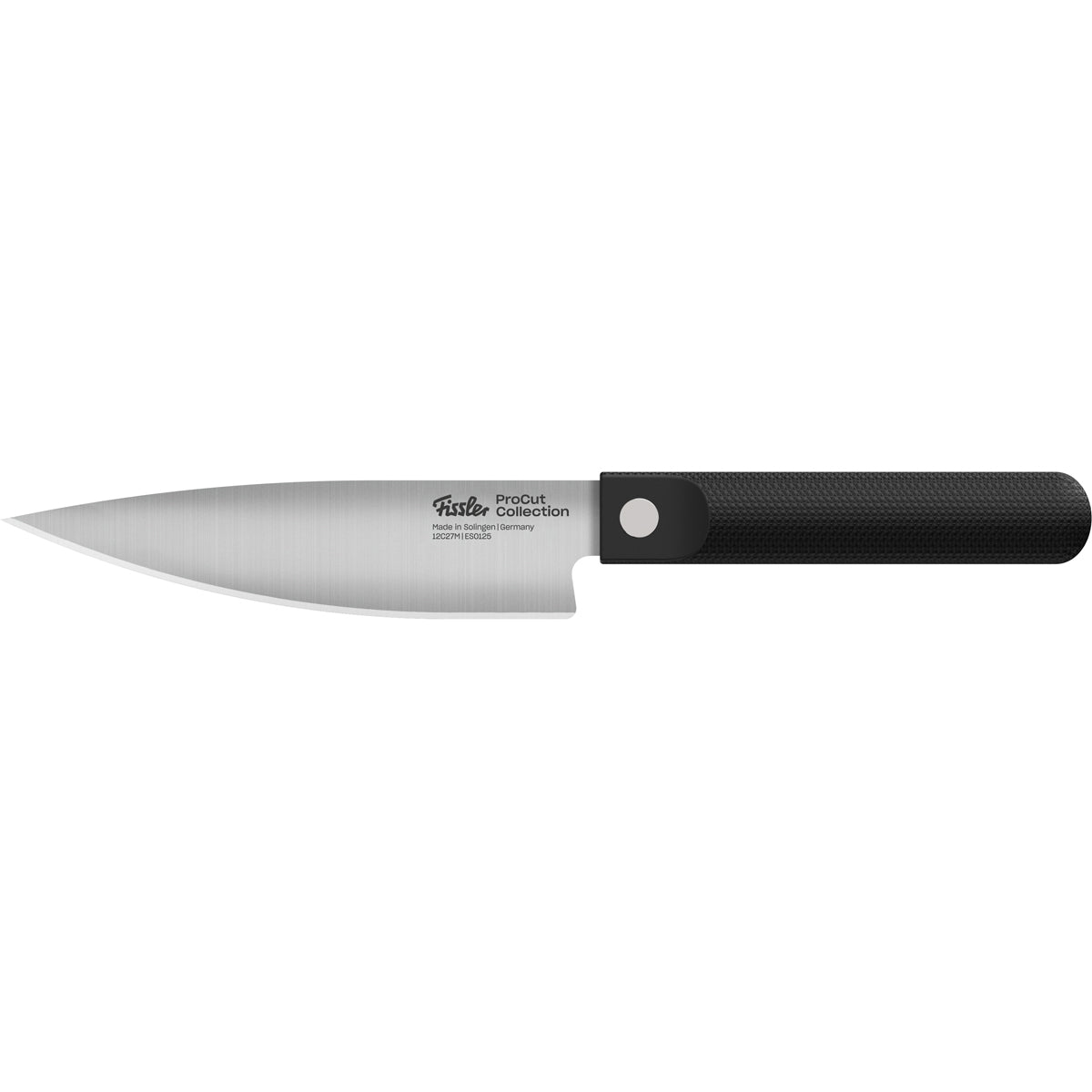 Das Fissler ProCut Kochmesser 16cm mit Präzisionsklinge aus rostfreiem Stahl und ergonomischem schwarzen Griff verkörpert zeitloses deutsches Design.