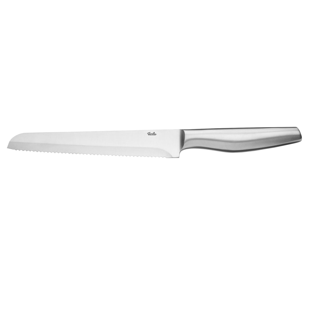 Fissler Essential® Brotmesser mit gezahnter Präzisionsklinge aus rostfreiem Stahl und ergonomischem Griff, auf weißem Hintergrund.