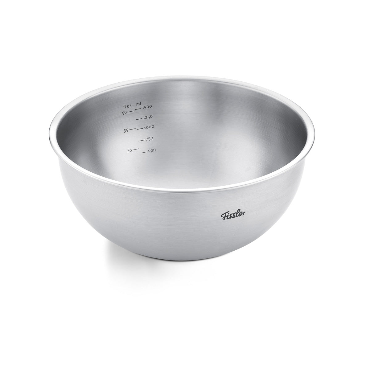 Die Fissler Essential® Schüssel 20cm aus rostfreiem Stahl mit ml-Markierung, hergestellt in Deutschland für dauerhafte Qualität.