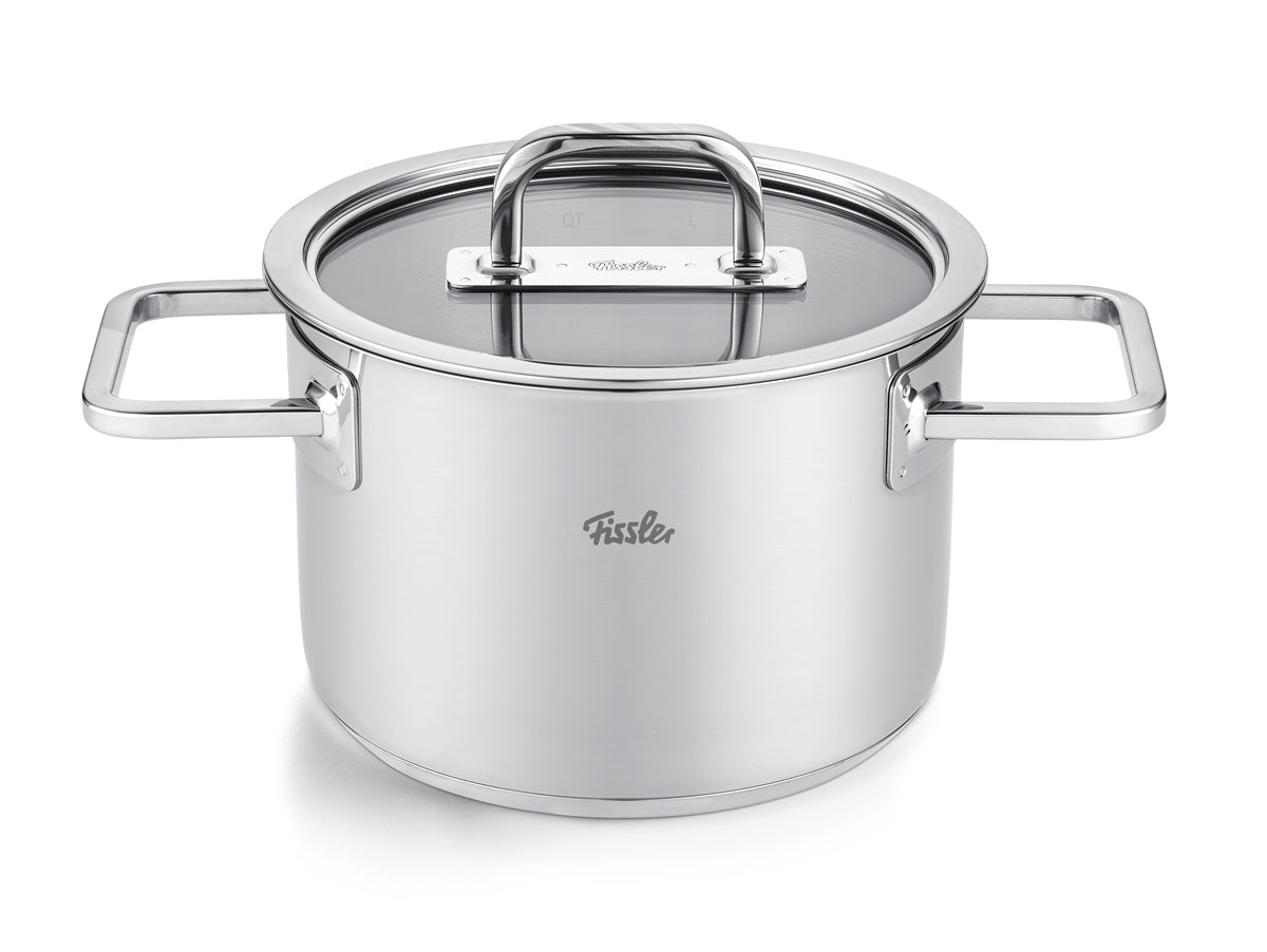 Fissler Viseo® Pro 5-piece Cookware Set, premium 18/10 Stainless Steel, Glass Lid, large handles - precision and tradition "Made in Germany".