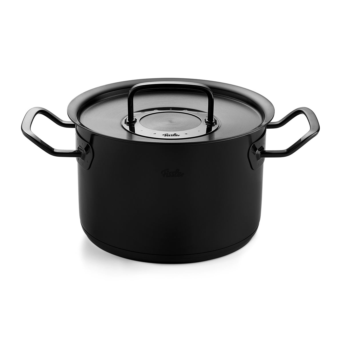 Fissler Original-Profi Collection® Shadowline Pot in Black with Lid and Side Handles, High-Tech PVD Coating, Made in Germany.