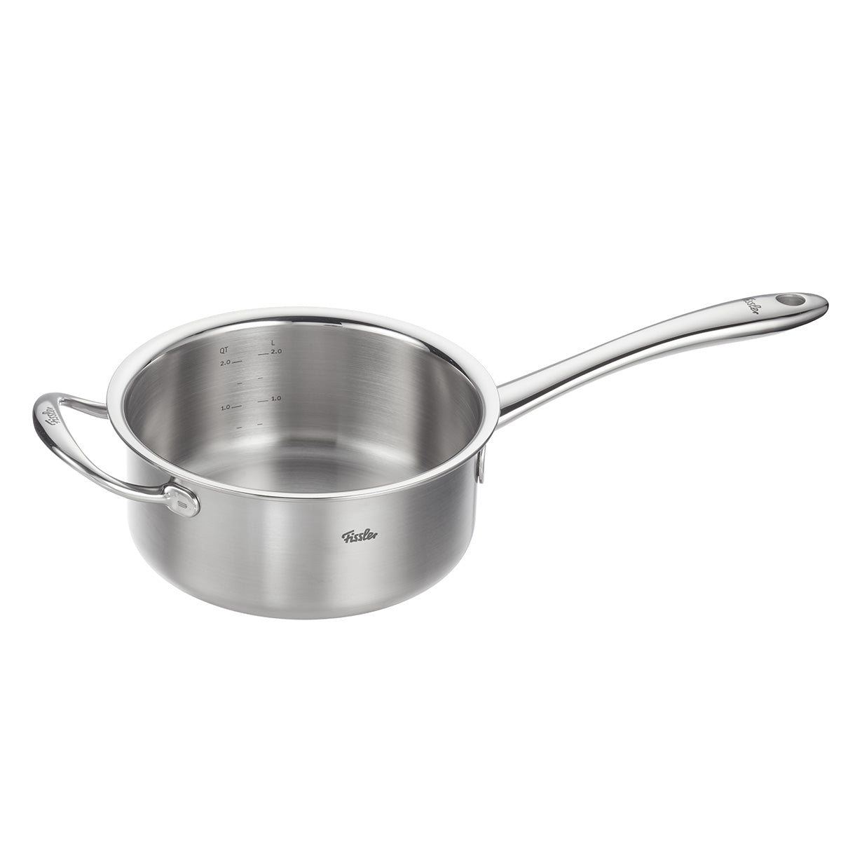 Fissler M5 Pro-Ply Stielkasserolle, Edelstahl, modern & funktional, mit 2 Griffen, Messskala innen, spülmaschinenfest, induktionsgeeignet.