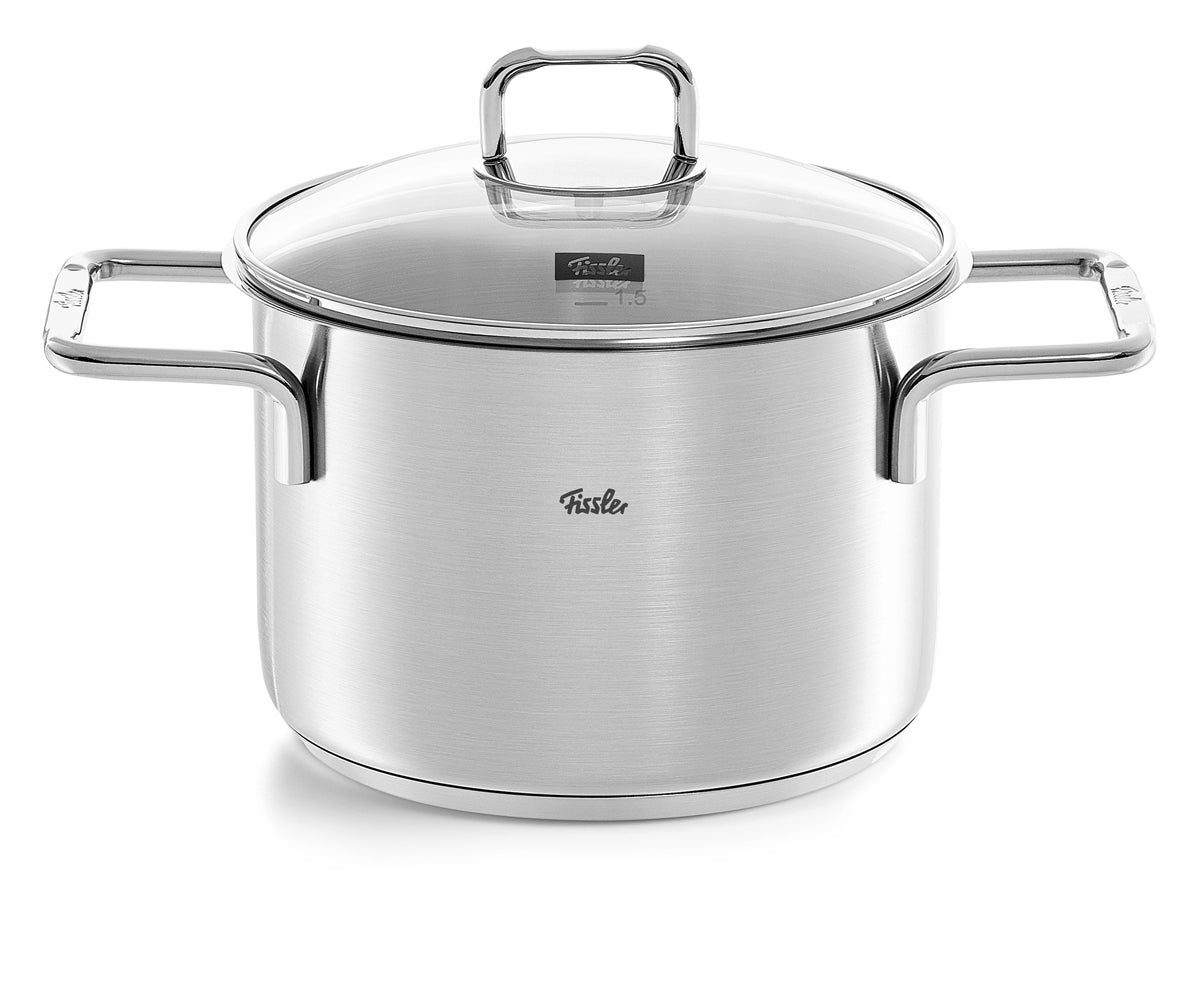 Fissler SatiTherm 5-Piece Stainless Steel Cookware Set with Glass Lids, Modern Design, for Induction. Precision Made in Germany.