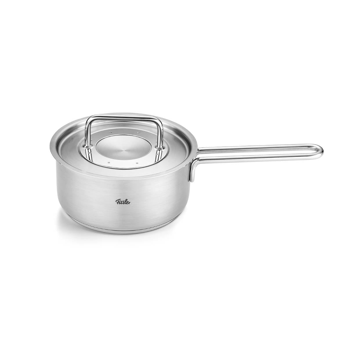 Fissler Pure Collection 16 cm Saucepan with Lid and Long Handle, White. Modern German Design and Quality.