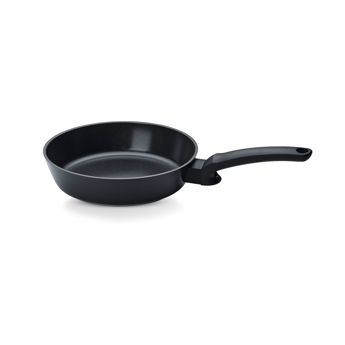 Fissler Ceratal® Evo Comfort 2-piece pan set (24 & 28 cm), black with ceramic coating and long handle, on white background.
