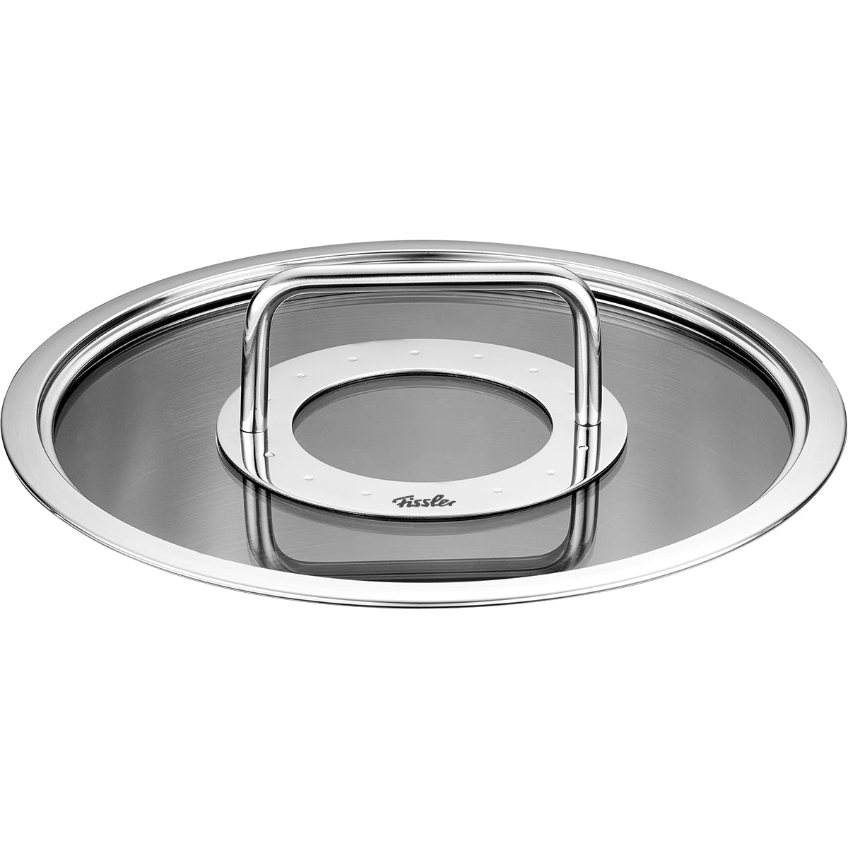 Fissler Adamant®/Pure Glasdeckel 20 cm: Edelstahl, großer Griff, Glaskern, Logo - moderne, langlebige Fissler Qualität.