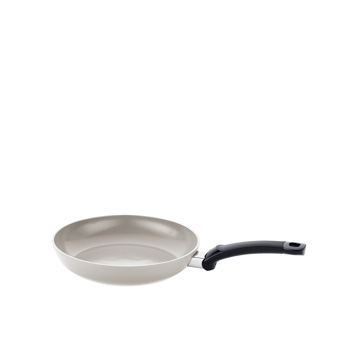 Fissler Ceratal® Classic Frying Pan, non-stick ceramic, light tones, black ergonomic handle - timeless German quality on a white base.