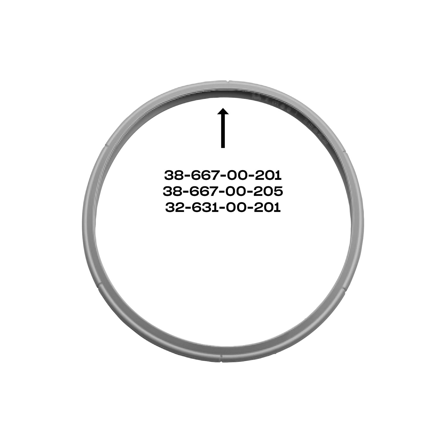 Fissler Rubber Gasket, gray and circular, with upward arrow and numbers, precision-made for Pressure Cookers before 2010, on a white background.