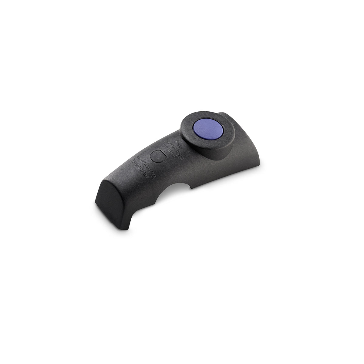 Präzisionsgefertigtes Fissler Blue Point Kochventilteil, schwarz mit blauem Knopf, abgebildet auf weiß; passend für 22/26 cm Schnellkochtöpfe.