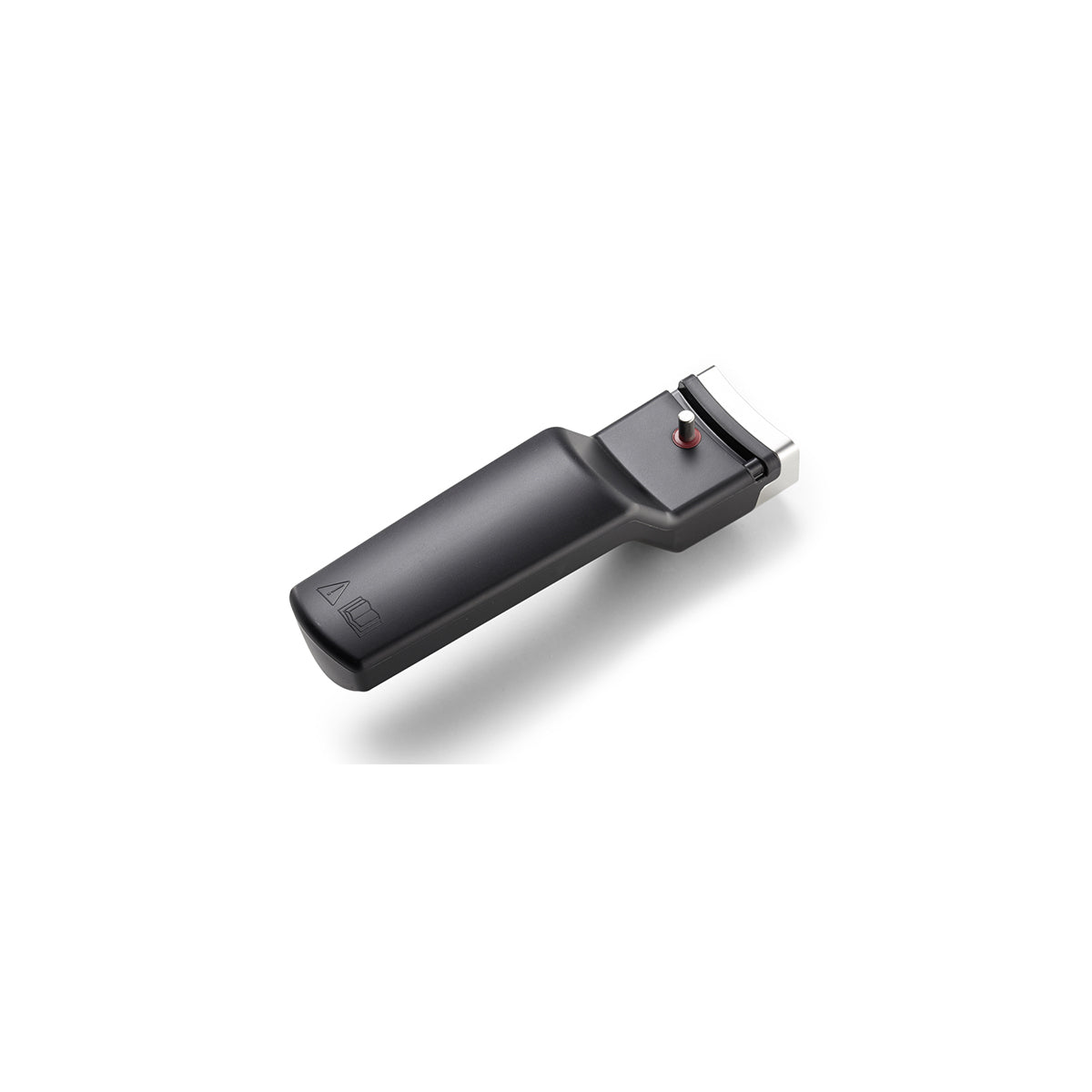 Electric hair clipper with silver blade, red button, and ergonomic handle, inspired by Fissler Vitavit® Comfort pot handle, on white.