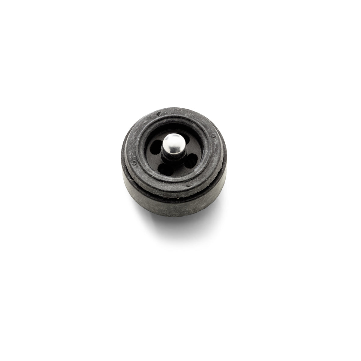 Fissler Unimatik® Silikonventil für Schnellkochtöpfe, mit Metallkern und drei Löchern, auf weißem Hintergrund.