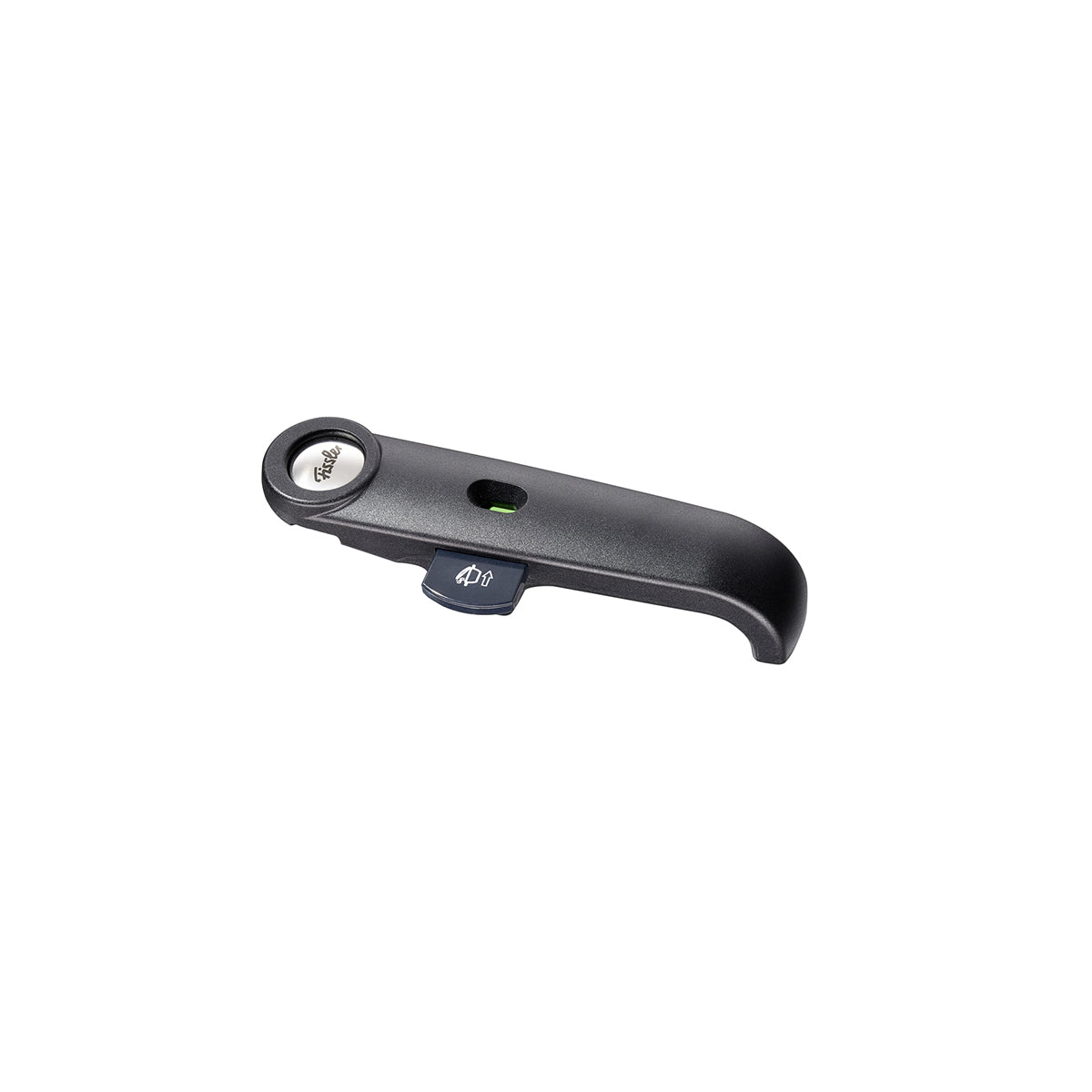 Vitavit® Premium Deckelstiel von Fissler: elegantes Schwarz-Silber, geschwungener Griff, Metallrad, blaues P4-Label - Präzision Made in Germany.