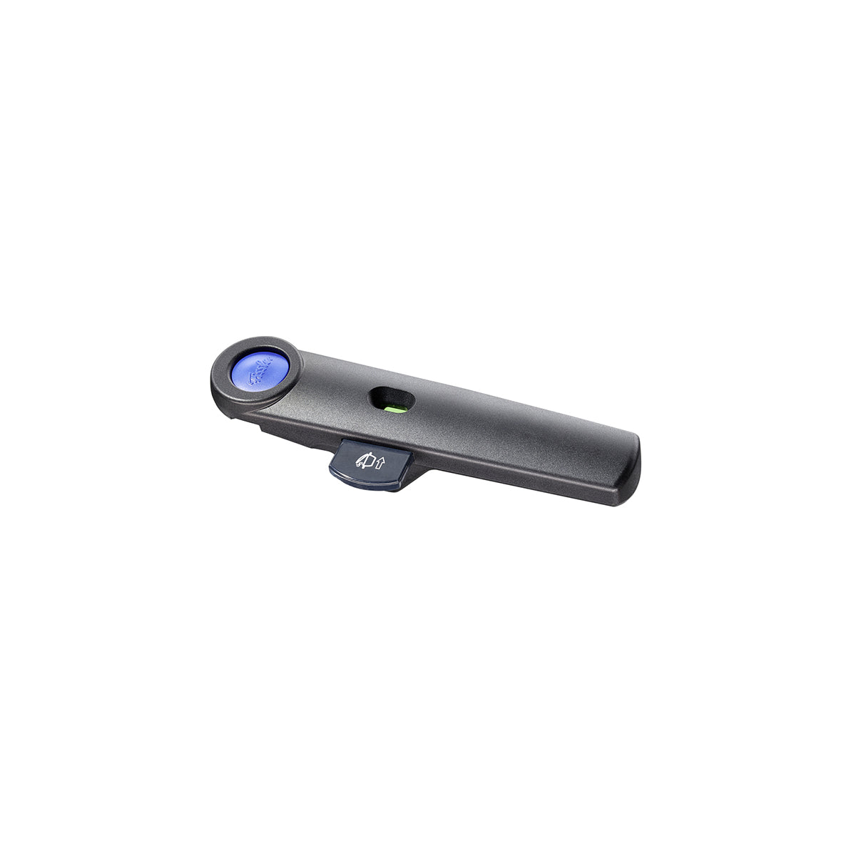 Ein moderner schwarzer Griff mit blauem Scanner und RFID-Bildschirm, der an das präzise, funktionale Design des Vitaquick®-Schnellkochtopfs von Fissler erinnert.