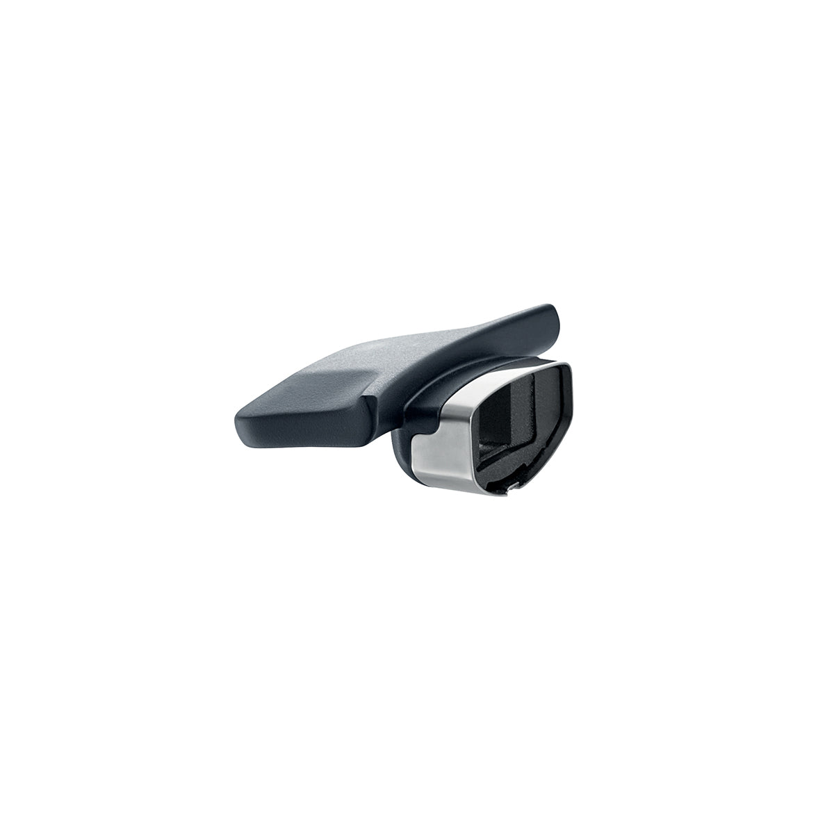 Modern black and silver metal lever with curved silhouette, designed for Fissler Vitavit® Premium 18 cm pressure cookers, on white.
