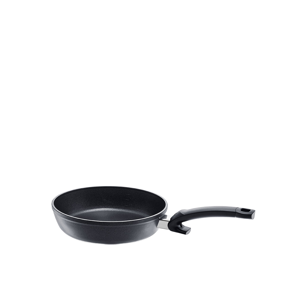 Fissler Levital®+ Comfort Frying Pan with a curved handle, impressing with German precision and timeless design on a white background.