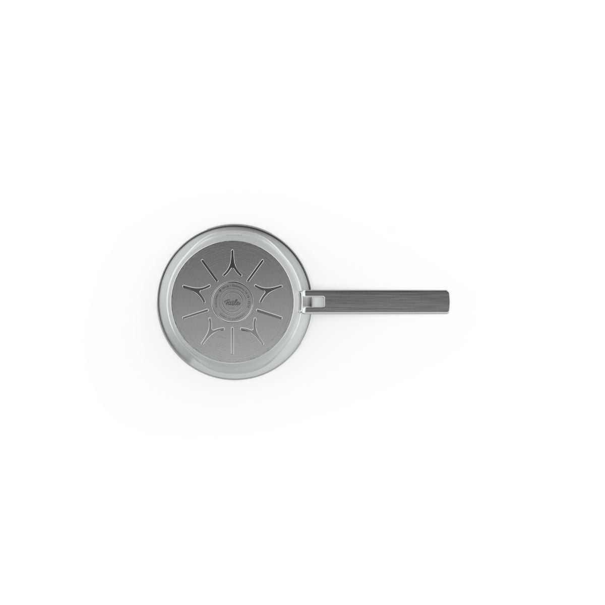 Top-down view of Fissler Phi Collection® Stielkasserolle, a precision-engineered German saucepan with signature radiating base lines.