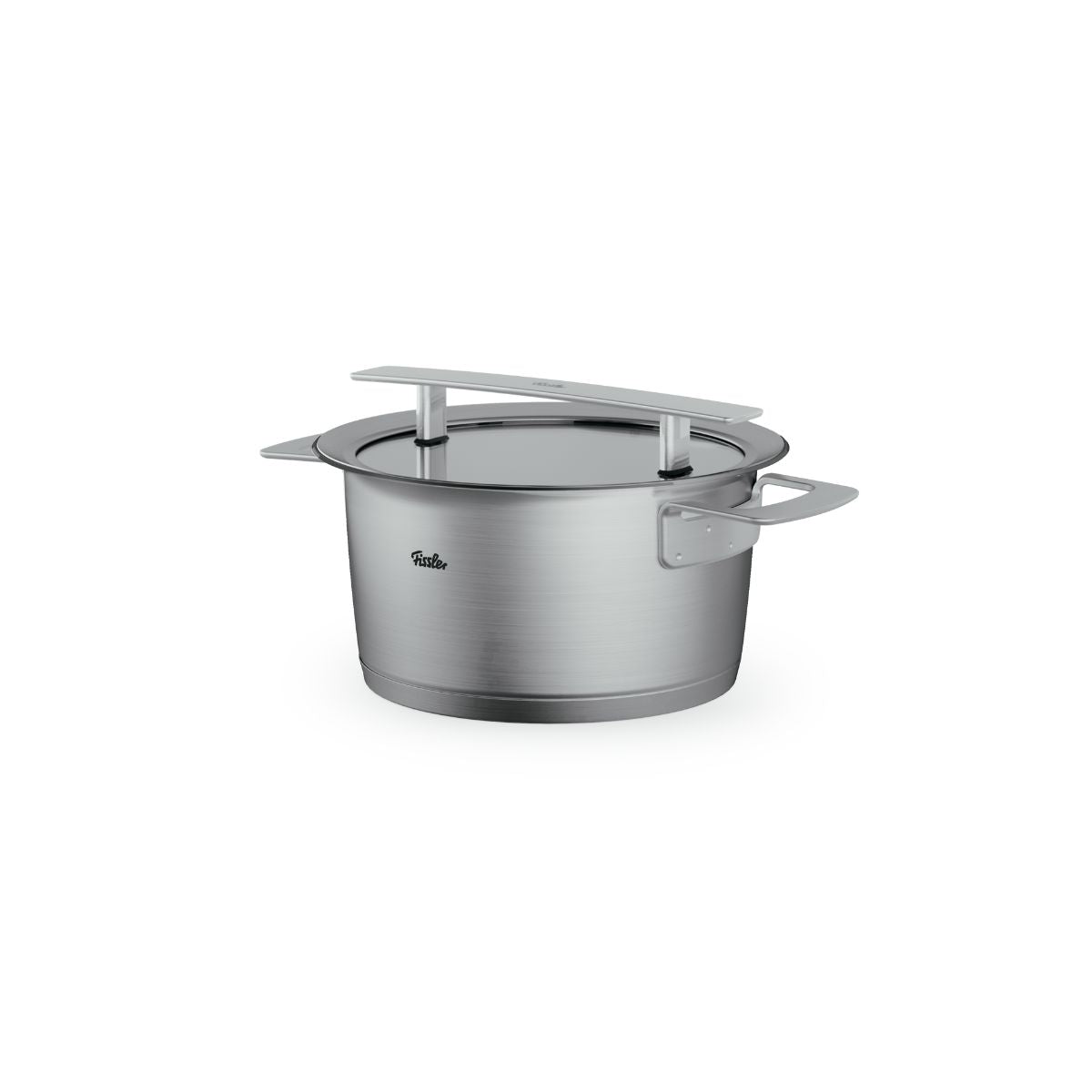 Fissler Phi Collection® 5-piece Cookware Set in stainless steel with glass lids, precision-made in Germany; timeless, innovative design.