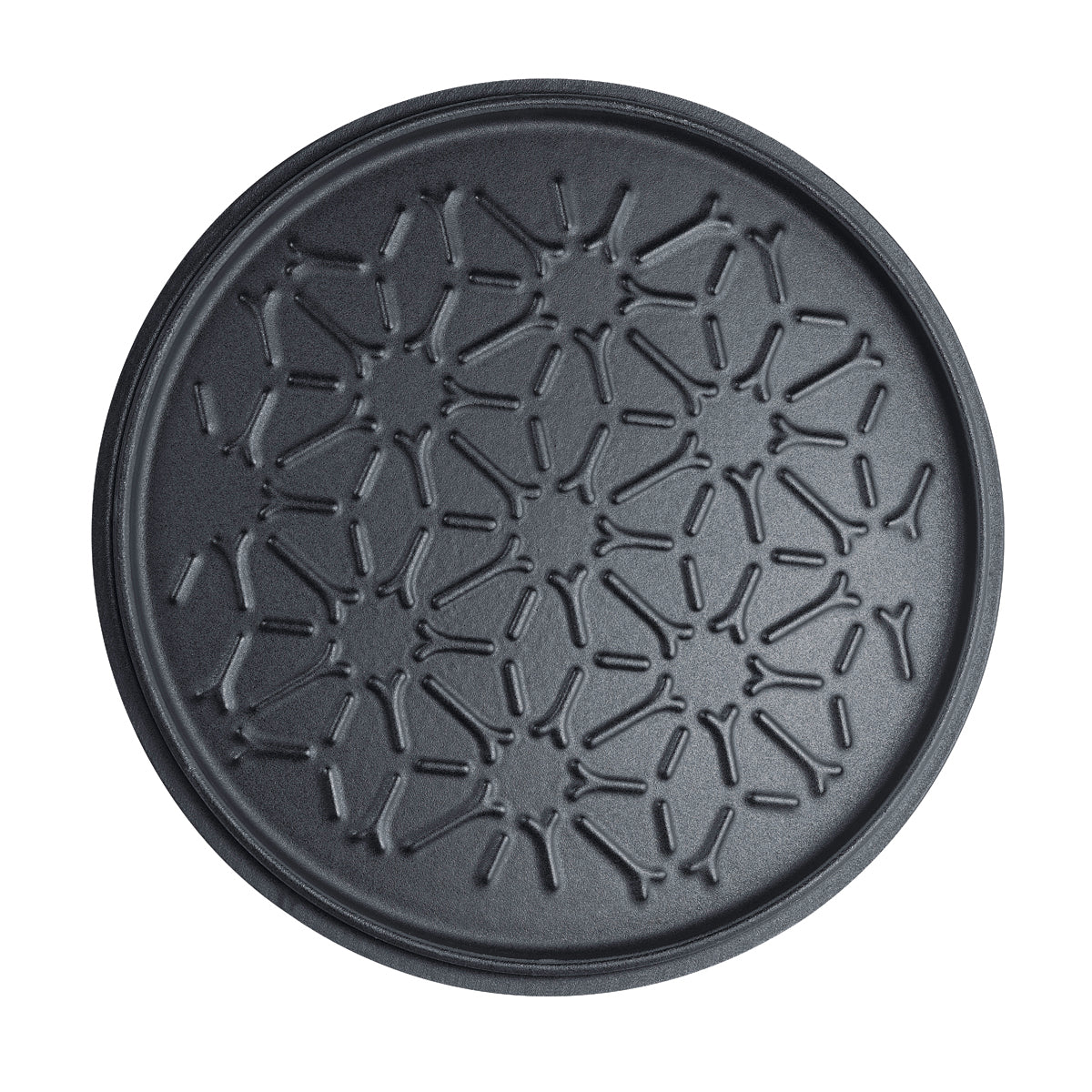 Round, dark grey tray with geometric pattern - modern, functional design. Perfect for Serve cookware from the Fissler Moments Collection.