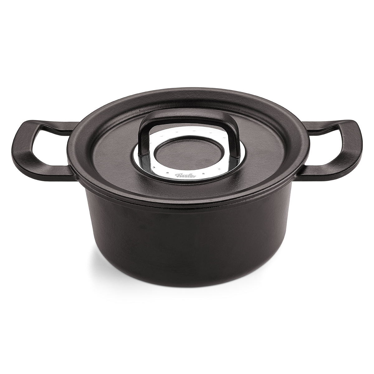 Original-Profi Collection® cast iron Cooking Pot from Fissler, black, with wide handles and Lid. Precise, durable, modern.