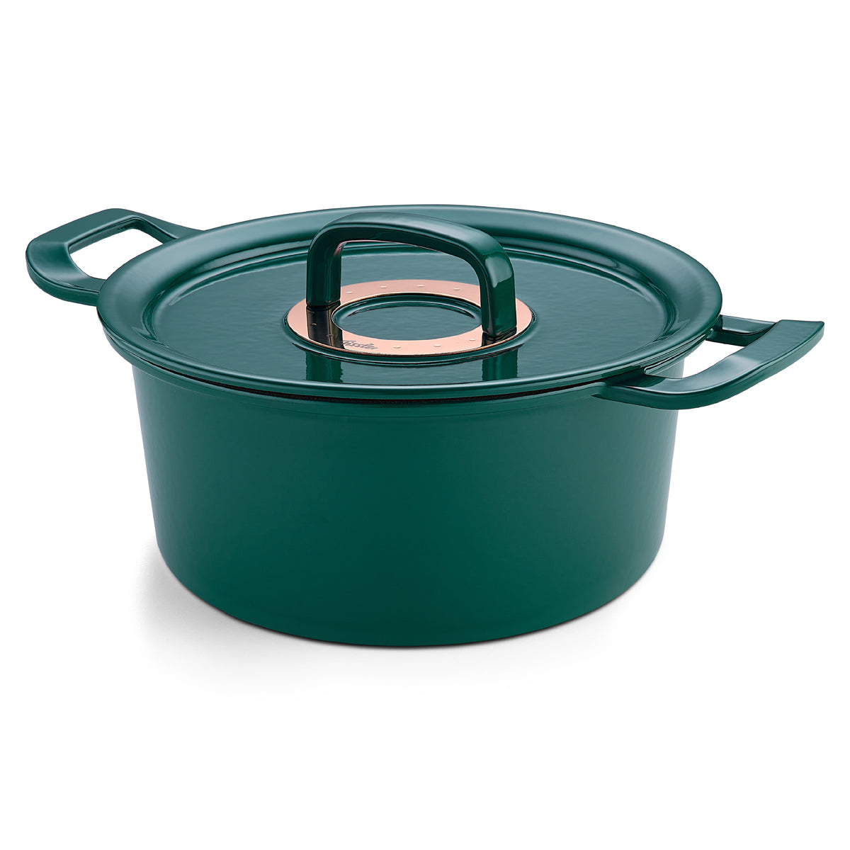 The green Fissler Original-Profi Collection® Dutch oven combines German precision and timeless design, depicted with a sleek lid.