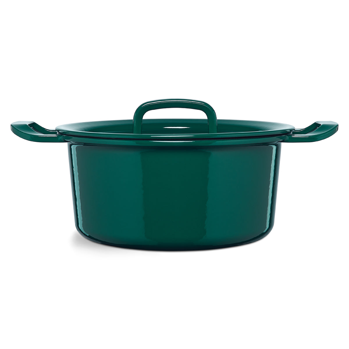 Fissler Original-Profi Collection® Cast Iron Pot in dark green enamel, with side handles and matching lid. Precision-made in Germany.