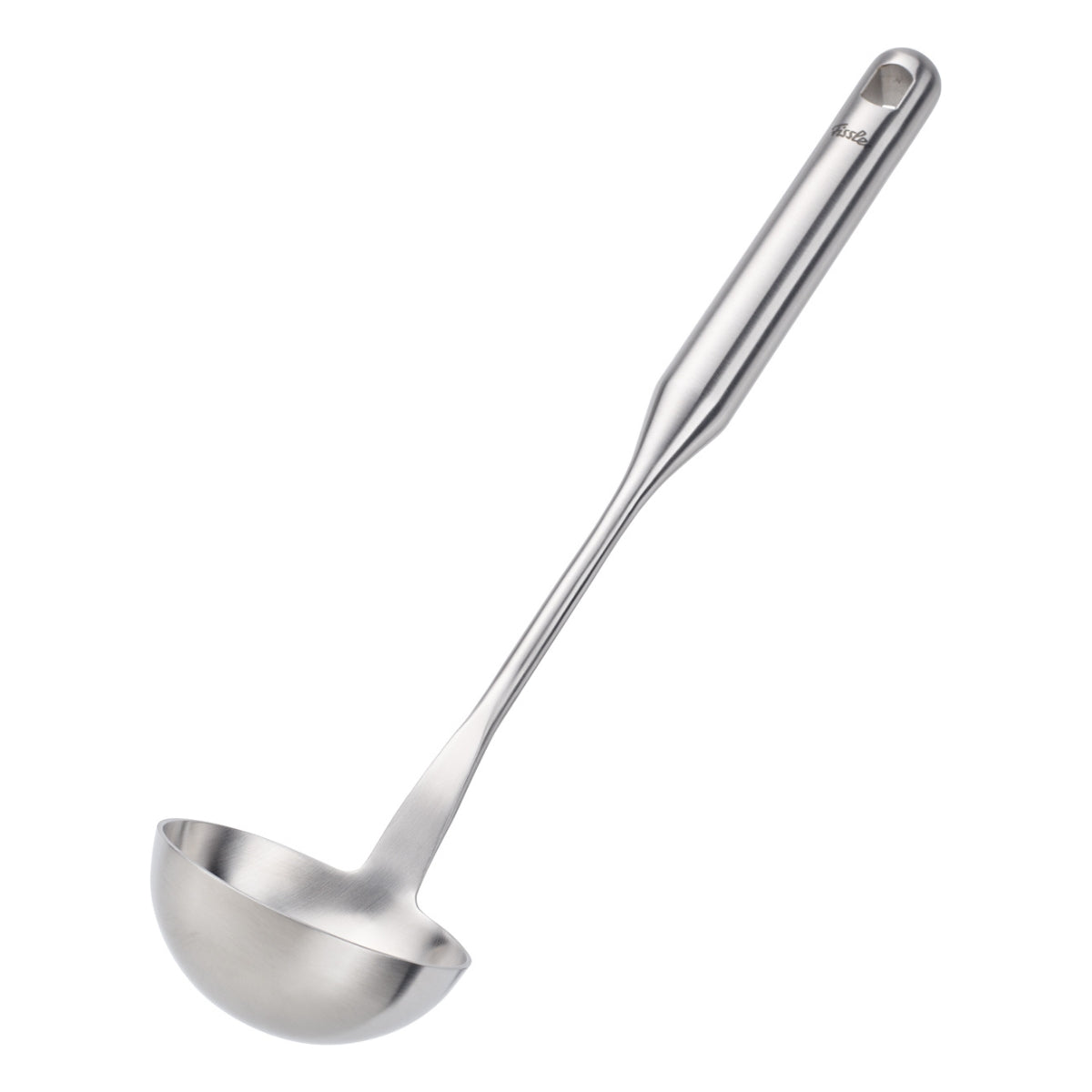 Fissler Essential® Schöpflöffel aus rostfreiem Stahl mit tiefer Schale und schlankem Griff, abgebildet auf weißem Hintergrund.