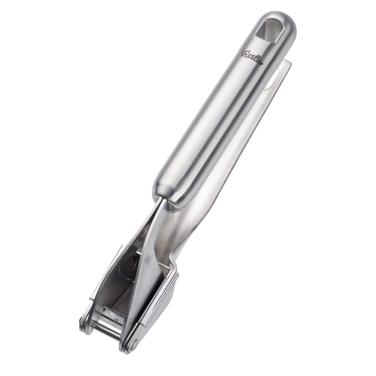 Fissler Essential® Garlic Press - precisely crafted stainless steel garlic press with ergonomic handle, timeless and durable design.