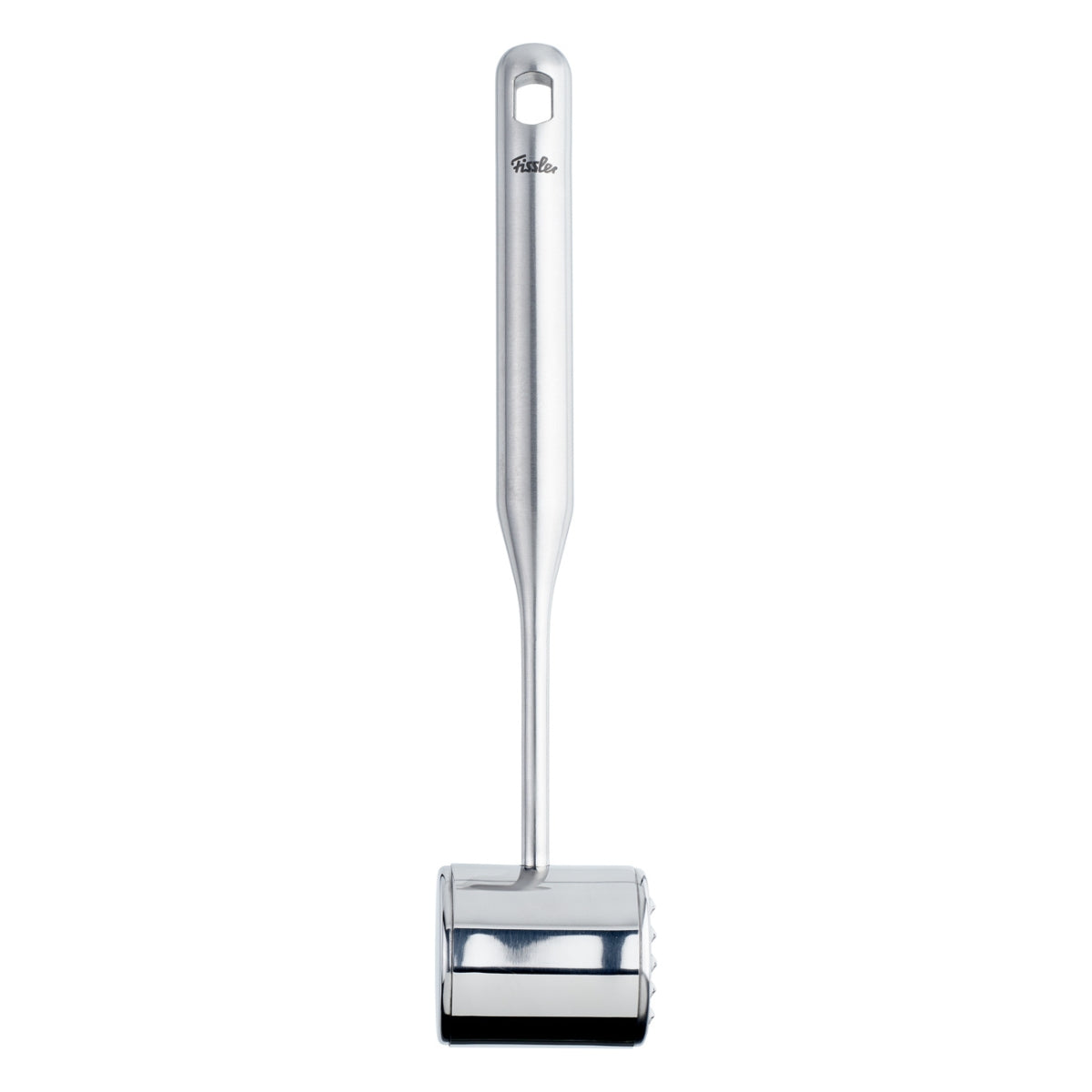 Fissler Essential® Meat Tenderizer: Precision tenderizer made of stainless steel, double-sided, slim handle, on a white background.