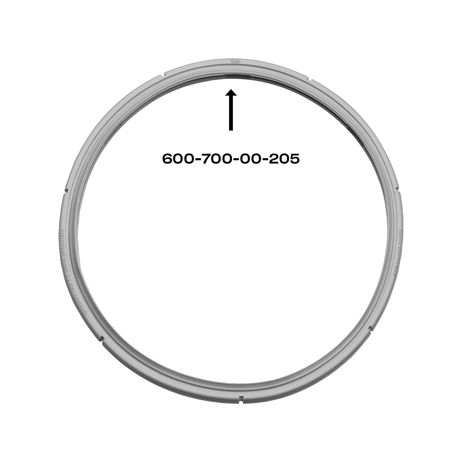 Fissler Rubber Gasket 26 cm for Pressure Cookers, model 600-700-00-205, precision design with marking and arrow indicator.