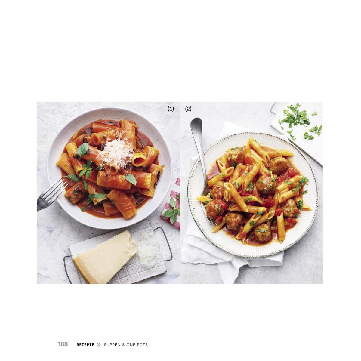Genießen Sie Rigatoni und Penne mit Fleischbällchen, die fachmännisch mit Fissler Schnellkochtöpfen zubereitet werden - eine mühelose, energiesparende Perfektion.