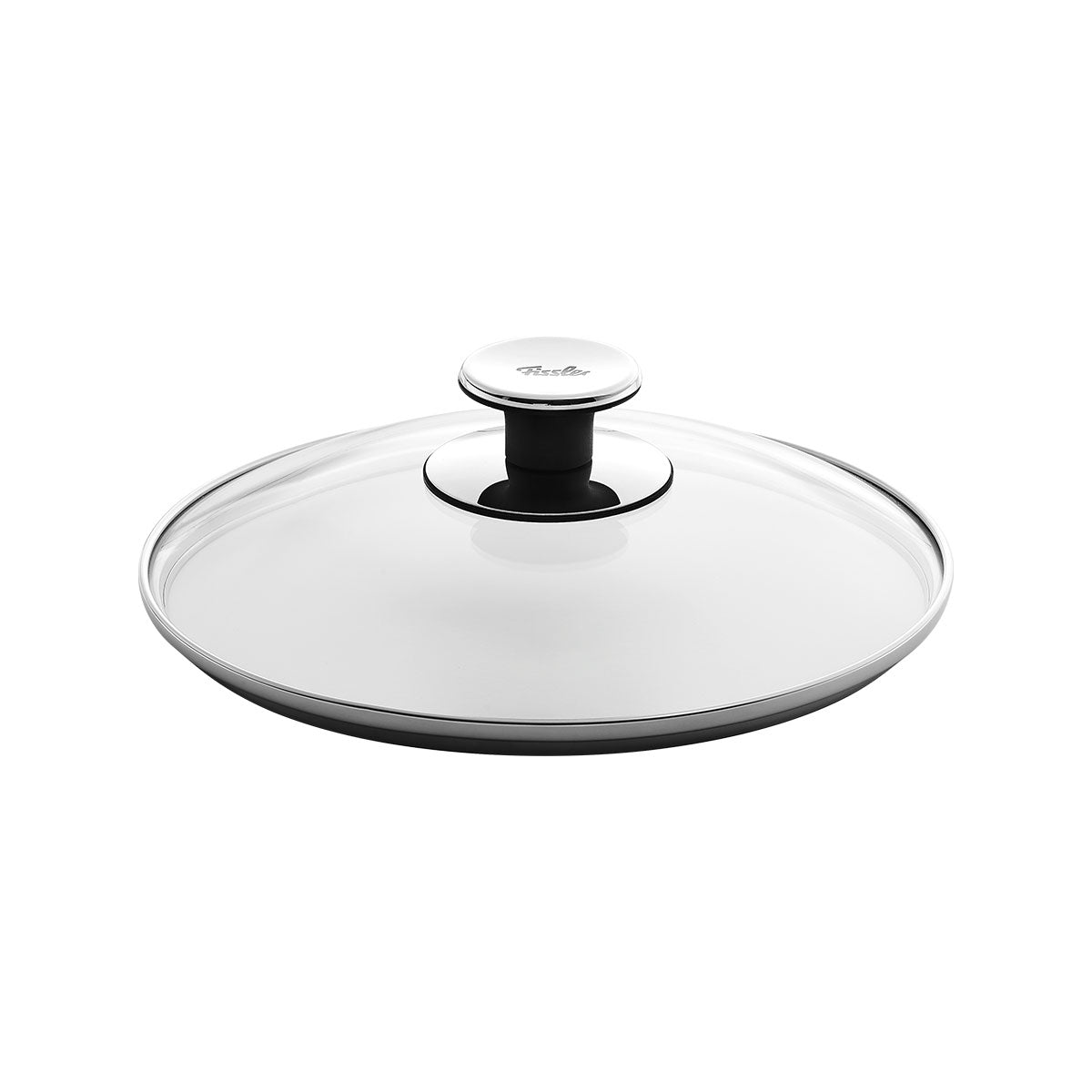 Fissler Glasdeckel mit Edelstahlrand und Markenknauf, modernes Design - spülmaschinenfest und ideal für Fissler Pfannen.