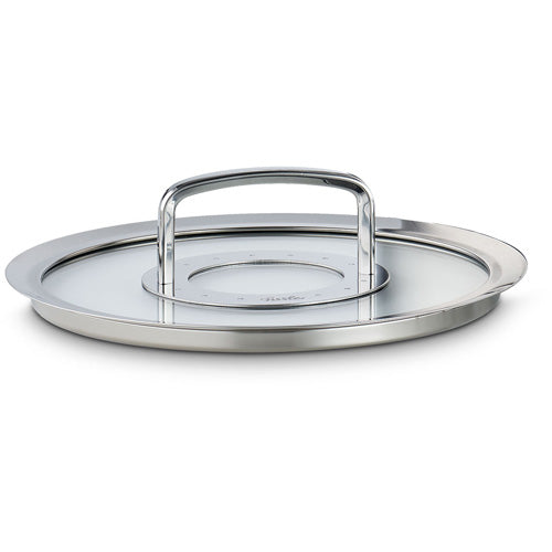 Der Fissler Original-Profi Collection® Glasdeckel 16 cm, mit robustem Mittelgriff, zeigt deutsche Präzision auf weißem Grund.