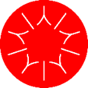 A red circle featuring seven precisely engineered white lines radiating from the center, each line elegantly branching at the end to create a stylized star or sunburst—embodying Fissler’s heritage of innovation, durability, and timeless German design reflected in every pot, pan, and kitchen accessory.