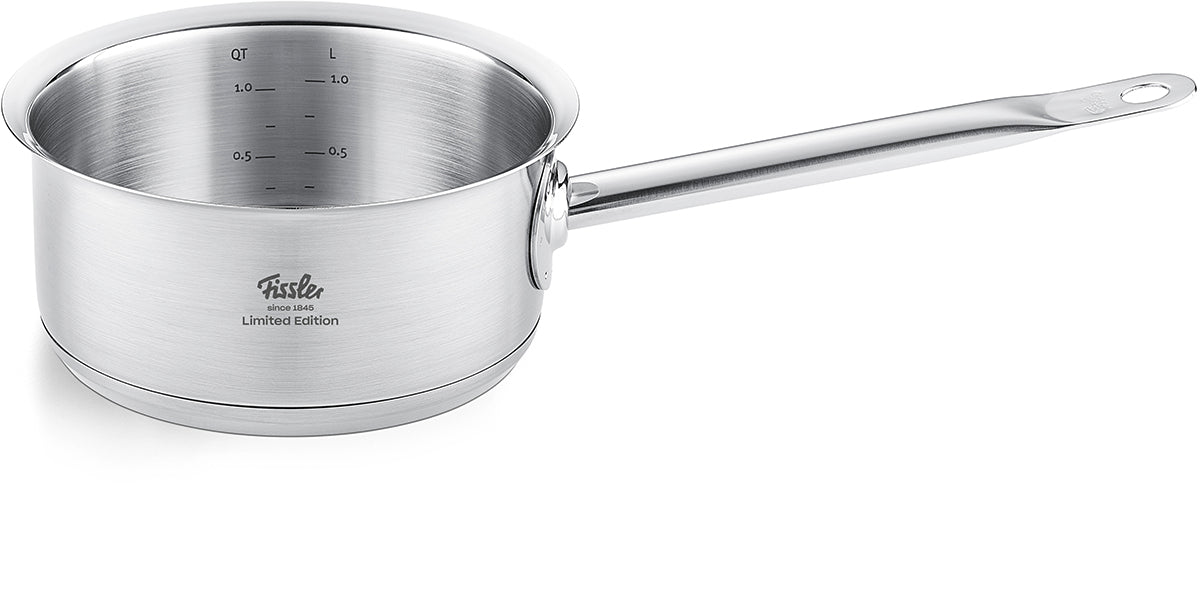 Fissler Original-Profi Collection® 5-piece Retro Cookware Set, Stainless Steel, Long Handles, Interior Markings, Logo - Timeless German Quality.