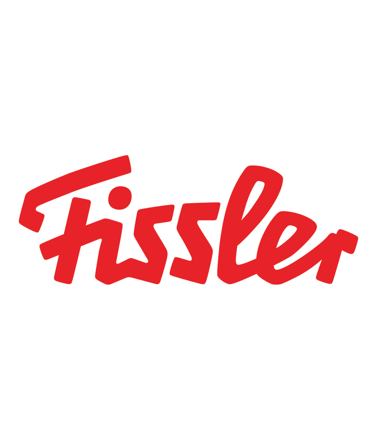 Fissler-Logo mit roter Schrift auf weißem Grund, das für Kochgeschirr, Schnellkochtöpfe und Küchenzubehör aus deutschem Edelstahl steht.