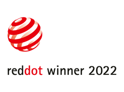 Red Dot Award-Logo neben "red dot winner 2022", das die hervorragende Qualität und das zeitlose Design des in Deutschland hergestellten Kochgeschirrs von Fissler feiert.